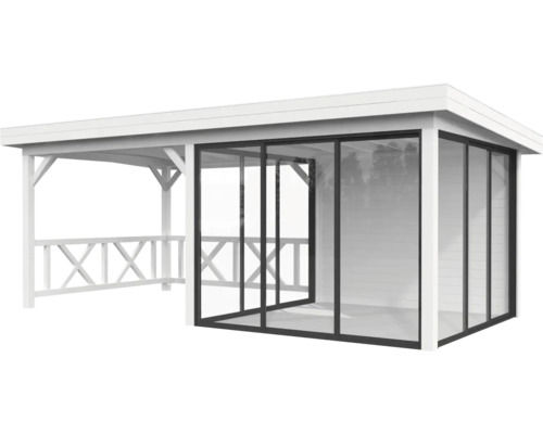 Pavillon Palmako Lenna Slide Plus 16,6 m² Set 704 588 x 300 cm weiß Holzpavillon mit Glasschiebetüren