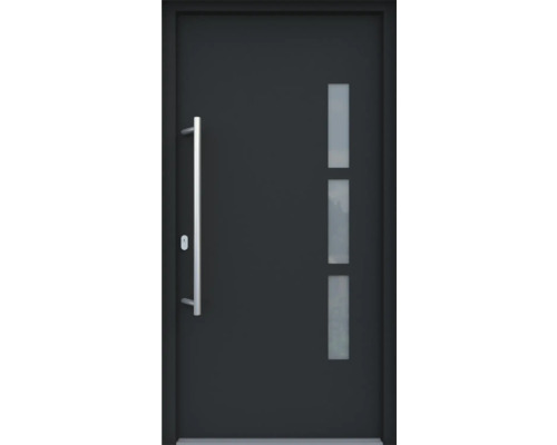 Porte d'entrée ARON Basic 3131 composite aluminium-plastique RAL 7016 gris anthracite 1000x2000 mm recouvrant le vantail sur un côté tirant gauche y compris jeu de poignée de poussée, poignée intérieure en acier inoxydable, cylindre profilé avec 3 clés