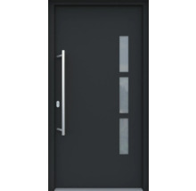 Porte d''entrée moderne avec poignée et trois fenêtres en verre