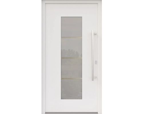 Porte d''entrée blanche avec insert en verre et poignée