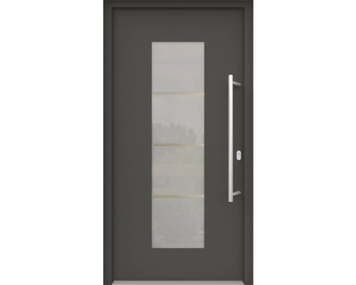 ARON Porte d'entrée ARON 3141 composite aluminium-plastique RAL 7016 gris anthracite 1000x2000 mm recouvrant le vantail s/un côté tirant droite y compris jeu de poignée de poussée, poignée intérieure en acier inoxydable, cylindre profilé avec 3 clés Porte d''entrée avec insert en verre et poignée