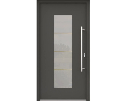 ARON Porte d'entrée ARON 3141 composite aluminium-plastique RAL 7016 gris anthracite 1000x2100 mm recouvrant le vantail s/un côté tirant droite y compris jeu de poignée de poussée, poignée intérieure en acier inoxydable, cylindre profilé avec 3 clés Porte d''entrée avec insert en verre et poignée