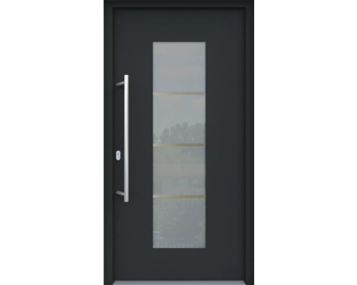 ARON HaustürARON 3141 Aluminium-Kunststoff-Verbund RAL 7016 anthrazitgrau 1000x2100 mm einseitig flügelüberdeckend DIN Links inkl.Stossgriffset,Innendrücker in Edelstahl,Profilzylinder mit 3 Schlüsseln