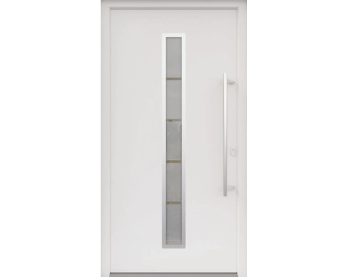Porte d''entrée blanche avec insert en verre et poignée en acier inoxydable