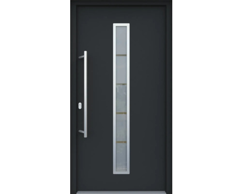 ARON Porte d'entrée ARON 3161 composite aluminium-plastique RAL 7016 gris anthracite 1000x2100 mm recouvrant le vantail s/un côté tirant gauche y compris jeu de poignée de poussée, poignée intérieure en acier inoxydable, cylindre profilé avec 3 clés