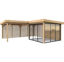 Holz Pavillon mit Glasschiebewand und Lamellenwand