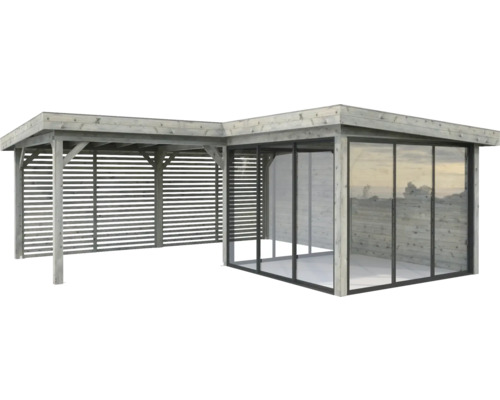 Pavillon Palmako Lenna Slide 24,9 m² Set 411 588 x 588 cm tauchimprägniert grau Holzpavillon mit offenen und geschlossenen Seiten
