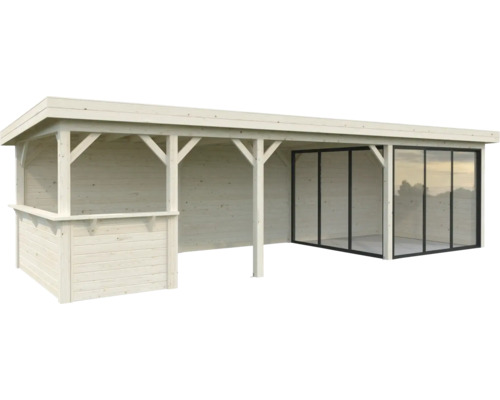 Pavillon Palmako Lenna Slide 24,9 m² Set 415 876 x 300 cm naturel Abri de jardin en bois avec fenêtres et toit
