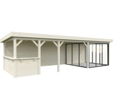 Pavillon de jardin en bois avec portes coulissantes en verre