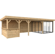 Holz Gartenhaus mit Überdachung und Schiebetüren