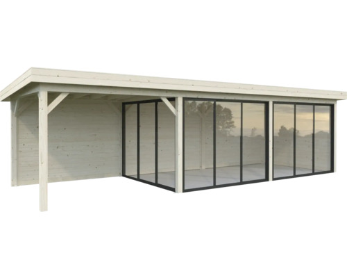 Pavillon Palmako Lenna Slide Plus 24,9 m² Set 717 876 x 300 cm naturel Abri de jardin en bois avec portes coulissantes en verre