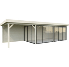 Holzgartenhaus mit Glasschiebetüren