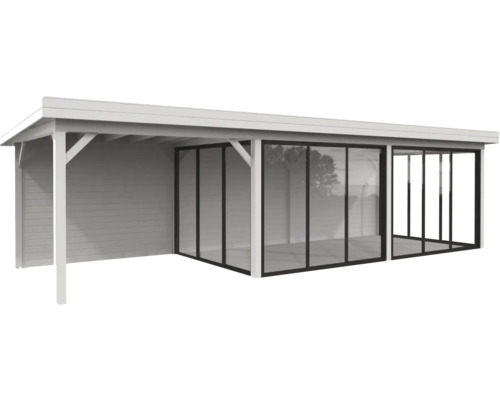 Pavillon Palmako Lenna Slide Plus 24,9 m² Set 718 876 x 300 cm weiss Überdachter Pavillon mit Glasfront