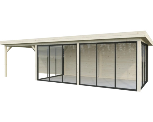 Pavillon Palmako Lenna Slide 24,9 m² Set 418 876 x 300 cm naturel Abri de jardin en bois avec portes coulissantes