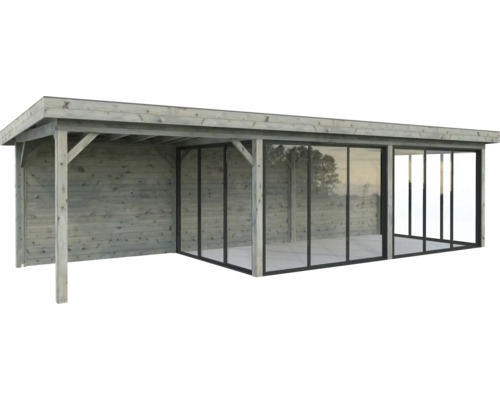 Pavillon Palmako Lenna Slide 24,9 m² Set 418 876 x 300 cm tauchimprägniert grau Holzgartenhaus mit Glasschiebetüren