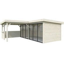 Pavillon en bois avec portes coulissantes et extension latérale