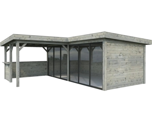 Pavillon Palmako Lenna Slide 24,9 m² Set 422 588 x 588 cm tauchimprägniert grau Holz Pavillon mit Glaswänden