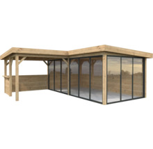 Holzpavillon mit Glasschiebewänden