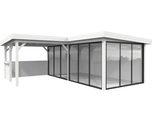 Pavillon Palmako Lenna Slide Plus 24,9 m² Set 723 588 x 588 cm weiss Überdachter Pavillon mit Glasschiebetüren