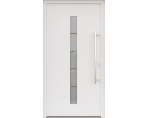 ARON HaustürBasic 3111 Aluminium-Kunststoff-Verbund RAL 9016 verkehrsweiss 1000x2000 mm beidseitig flügelüberdeckend DIN Rechts inkl.Stossgriffset,Innendrücker in Edelstahl,Profilzylinder mit 3 Schlüsseln Weisse Haustür mit Glaseinsatz und Griff