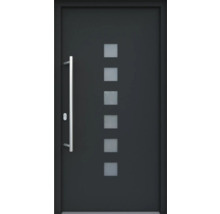 Porte d''entrée moderne avec poignée en acier inoxydable et inserts en verre carrés