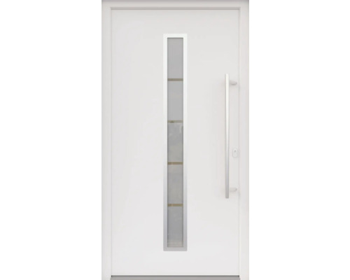 ARON HaustürARON 3161 Aluminium-Kunststoff-Verbund RAL 9016 verkehrsweiss 1000x2000 mm beidseitig flügelüberdeckend DIN Rechts inkl.Stossgriffset,Innendrücker in Edelstahl,Profilzylinder mit 3 Schlüsseln Weisse Haustür mit Glaseinsatz und Türgriff