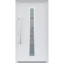 Porte d''entrée blanche avec insert en verre et poignée