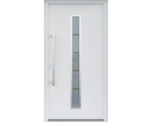 Porte d''entrée blanche avec insert en verre et poignée