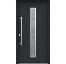 Porte d''entrée moderne avec insert en verre et poignée en acier inoxydable