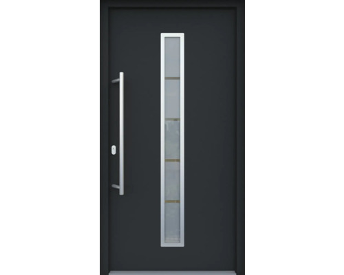 Porte d''entrée moderne avec insert en verre et poignée en acier inoxydable