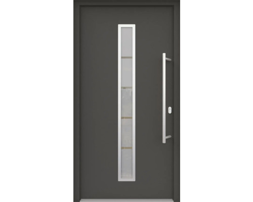 Porte d'entrée ARON 3161 composite aluminium-plastique RAL 7016 gris anthracite 1000x2100 mm recouvrant le vantail des deux côtés tirant droite y compris jeu de poignée de poussée, poignée intérieure en acier inoxydable, cylindre profilé avec 3 clés Porte d''entrée avec insert en verre et poignée barre