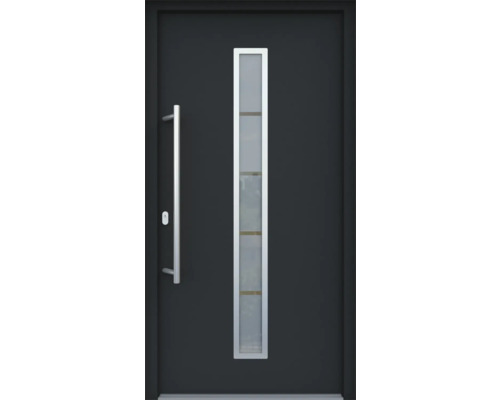 Porte d'entrée ARON 3161 composite aluminium-plastique RAL 7016 gris anthracite 1000x2100 mm recouvrant le vantail des deux côtés tirant gauche y compris jeu de poignée de poussée, poignée intérieure en acier inoxydable, cylindre profilé avec 3 clés Porte d''entrée avec insert en verre et poignée