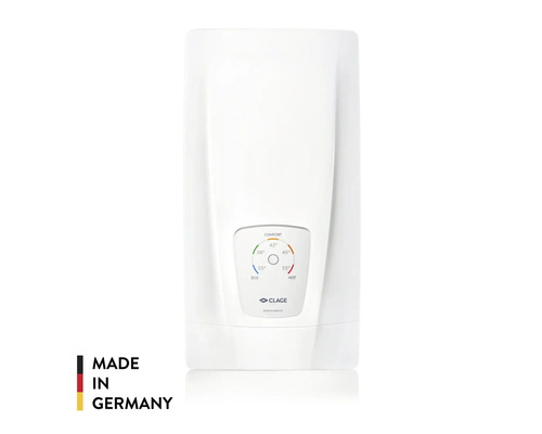 Chauffe-eau instantané électronique avec régulateur de température et logo Clage