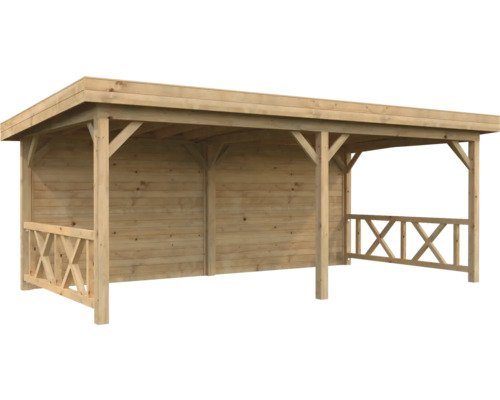 Pavillon Palmako Lenna 16,6 m² Set 308 inkl. Rückwand und Geländer 588 x 300 cm tauchimprägniert braun Holzunterstand für den Garten