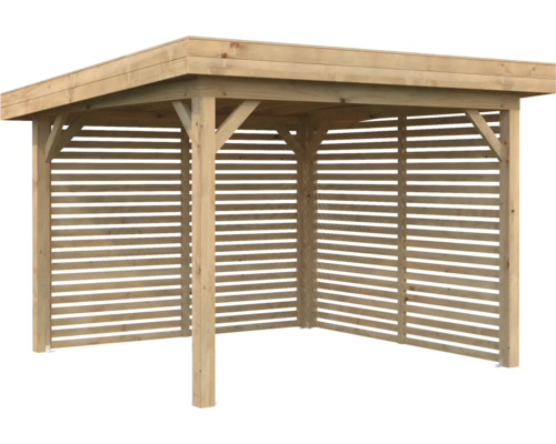 Pavillon Palmako Lenna 8,3 m² Set 302 inkl. Lamellenwände 300 x 300 cm tauchimprägniert braun Holz Pavillon mit horizontalen Lamellenwänden für den Garten