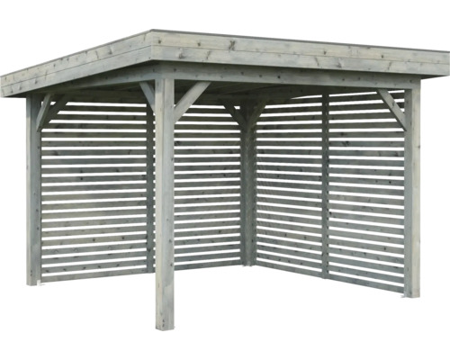 Pavillon Palmako Lenna 8,3 m² Set 302 inkl. Lamellenwände 300 x 300 cm tauchimprägniert grau Holzcarport mit Lamellenwänden
