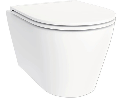 Set de WC suspendu Jungborn SIX cuvette à fond creux sans bride de rinçage blanc brillant av. revêtement effet Nano (résistant à la saleté) av. abattant WC (frein de chute, Quick-Release facilement amovible), tapis insonorisant & technologie Turbo-Flush WC suspendu avec couvercle