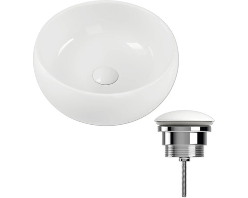 Vasque à poser en céramique avec garniture de vidange