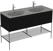 Waschtisch mit Unterschrank, Doppelwaschbecken und Ablageregal