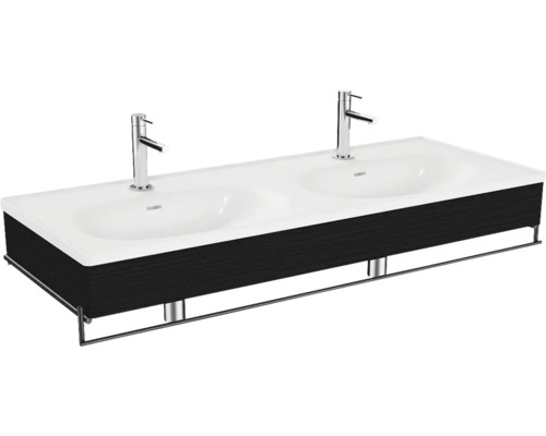 Lavabo double avec cache VitrA Equal lxhxp 132.5x20x52 cm couleur de façade chêne fumé 64097 Meuble-lavabo avec deux vasques et porte-serviettes
