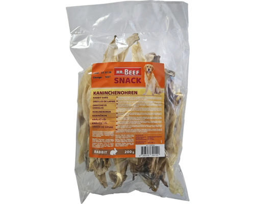 Friandises pour chiens Mr.Beef Oreilles de lapin 200 g Mr. Beef Snack oreilles de lapin, 200 grammes