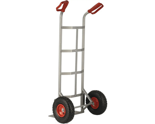 Sackkarre aus Metall mit zwei Rädern und roten Griffen