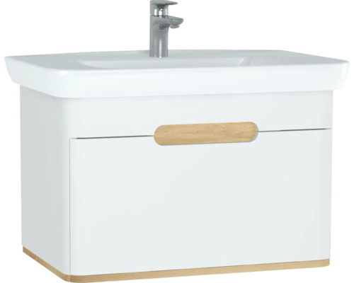 Lavabo avec meuble bas VitrA Sento lxhxp 78x52x49 cm couleur de façade blanc mat 60813 Meuble sous-lavabo avec vasque et robinetterie