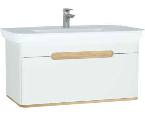 Waschbecken mit Unterschrank VitrA Sento BxHxT 98x52x49 cm Frontfarbe weiss matt 60814 Waschtischunterschrank mit Waschbecken und Armatur