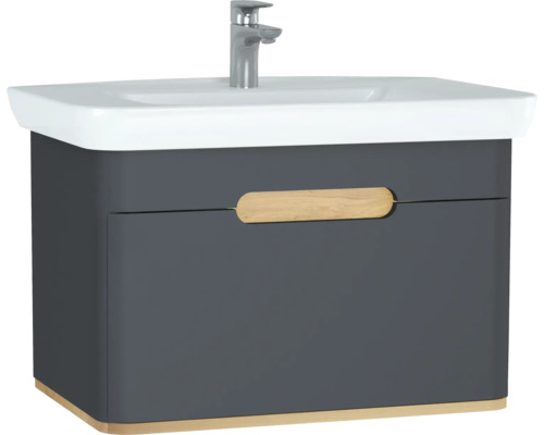 Lavabo avec meuble bas VitrA Sento lxhxp 78x52x49 cm couleur de façade anthracite mat 60819 Meuble sous-vasque avec lavabo et robinet