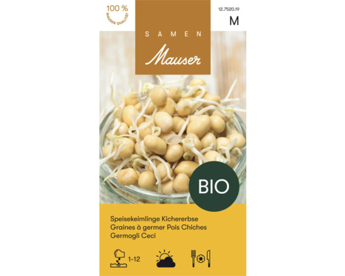 Semences Mauser graines germées pois chiches 200 g Graines germées de pois chiche Mauser dans un verre, qualité biologique