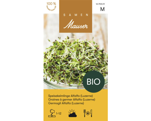 Semences Mauser graines germées Alfalfa 200 g Mauser Graines germées de luzerne avec sceau Bio