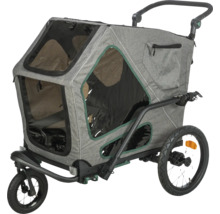 Remorque grise pour chien avec roues et poignée