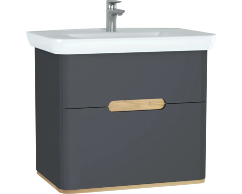 Lavabo avec meuble bas VitrA Sento lxhxp 78x68.5x49 cm couleur de façade anthracite mat 60836 Meuble sous-lavabo avec lavabo et robinet