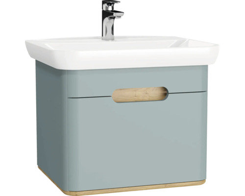 Lavabo avec meuble bas VitrA Sento lxhxp 63x52x49 cm couleur de façade vert fjord mat 65873 Meuble sous-lavabo avec lavabo et robinetterie